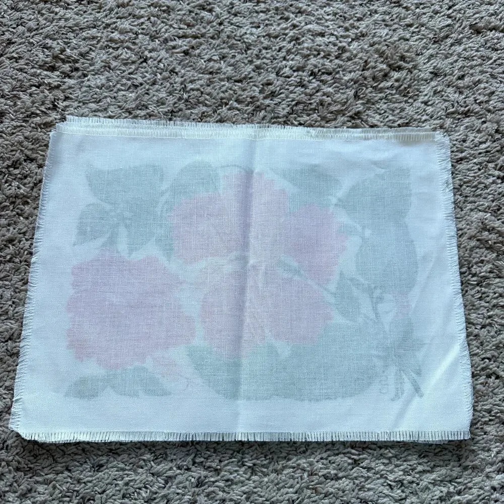 Vintage California Hand Prints Hibiscus Pink Floral Linen Placemats Set of 4